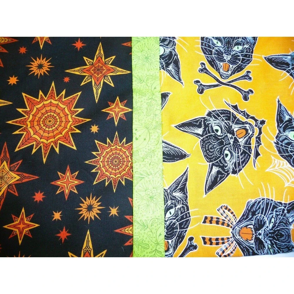 2 Handmade Halloween Pillow Cases Trick Treat Candy Sacks Black Cats Bats Stars